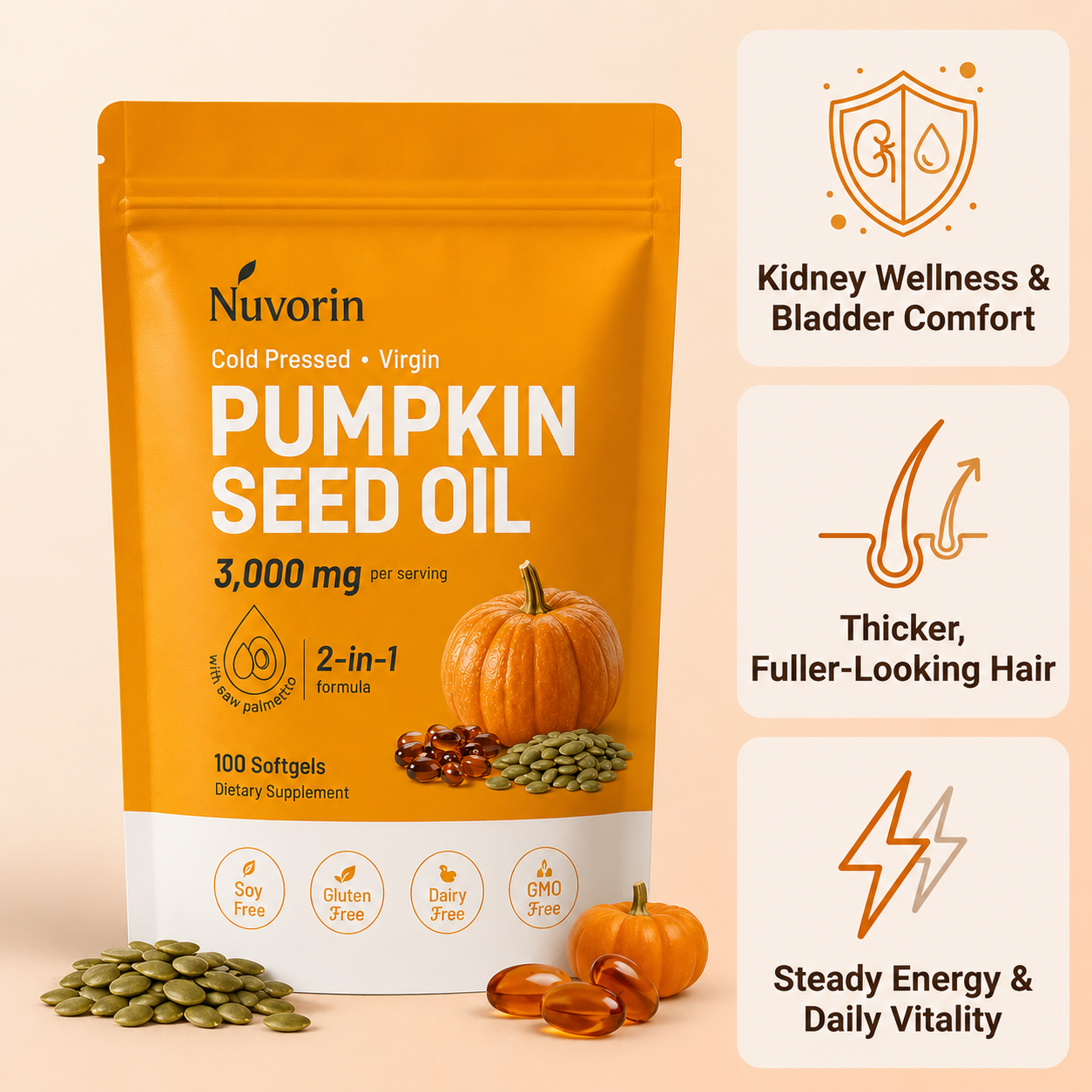 Nuvorin Pumpkin Seed Oil Softgels